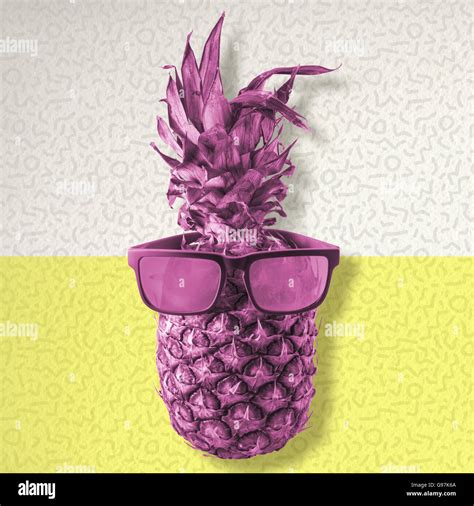 Fun Pineapple Fruit Wearing Hipster Style Sunglasses In Pink Color Trendy Retro Summer Concept