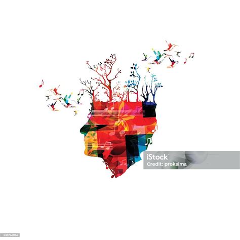 Colorful Composer Head With Trees And Hummingbirds Stock Illustration - Download Image Now ...