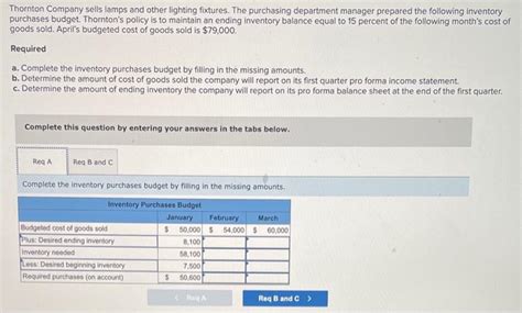 Solved Thornton Company Sells Lamps And Other Lighting Chegg