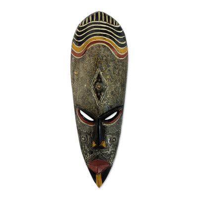 African Wood Wall Mask Frightening Novica