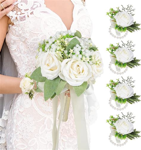 Amazon Emivery Wedding Bridal Bouquet Wrist Corsage Set Artificial