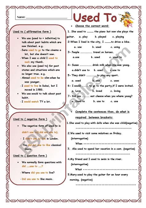 Used To - ESL worksheet by jamila2