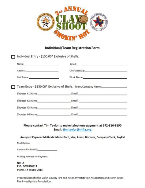 Registration Form To Shoot In The Nd Annual Smokin Hot Clay Shoot