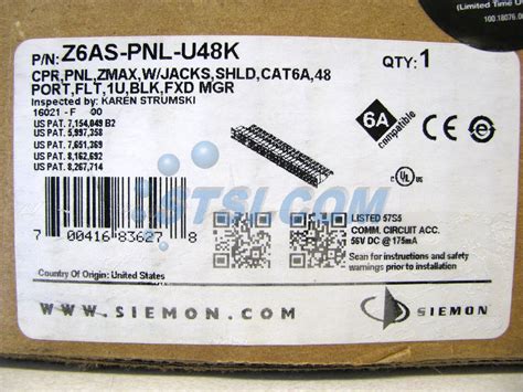 Siemon Z As Pnl U K Port Cat A Shielded Network Patch Panel Stsi