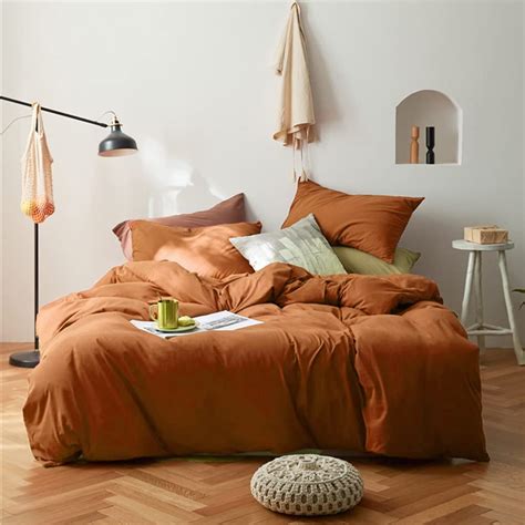 Wellboo Pumpkin Comforter Set King Size Solid Rust Bedding