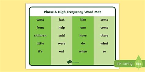 Phase 4 Word Mat High Frequency Words Teacher Made