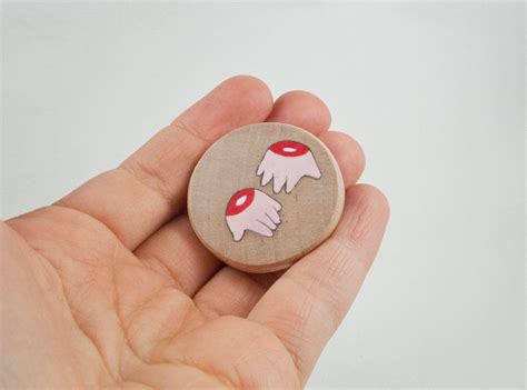 Cutted Hands Hand Painted Round Wooden Brooch Chiba Etsy Uk