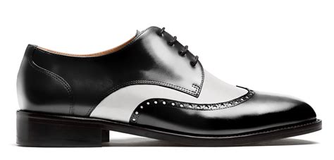 Brogue Shoes Black White Flora Leather Leather