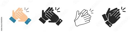 Icon clap applause compliment hands line outline art simple graphic vector, praise bravo slap ...