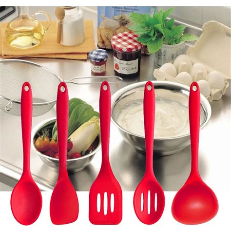 2017 High Quality Fda Approved Silicone Cooking Tools Silicone Kitchen Utensils Set 5 Pcs In