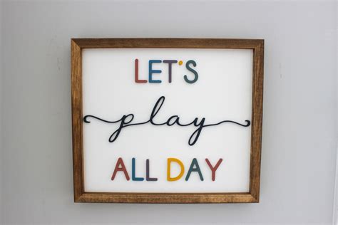 Lets Play All Day Framed Play Sign Playroom Sign Etsy