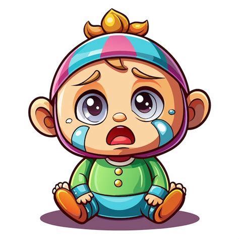 Cute Cartoon Baby Wearing a Striped Hat with Big Eyes Crying | Premium ...