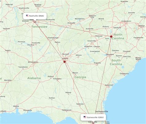 All Flight Routes From Nashville To Gainesville Bna To Gnv Flight Routes