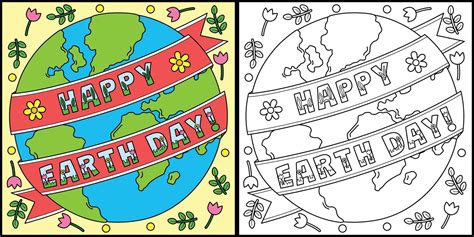 Happy Earth Day Coloring Page Colored Illustration 21501615 Vector Art