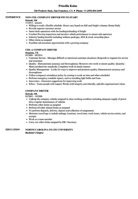 Company Driver Resume Samples Velvet Jobs