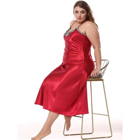 Women Plus Size Nightdress Satin Silk V Neck Sleeveless Sexy Lingerie