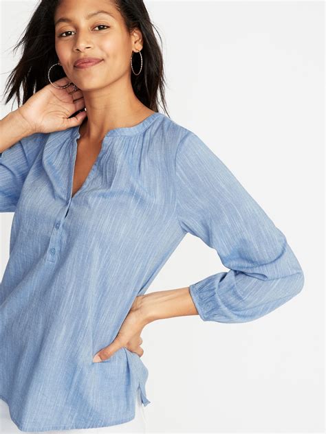 Slub Weave Split Neck Blouse For Women Old Navy Blouses For Women