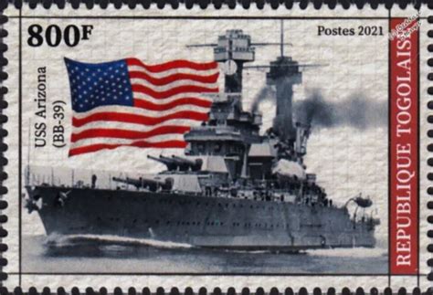 WWII 1941 PEARL HARBOR USS ARIZONA BB 39 Battleship Warship Stamp