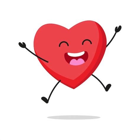 Premium Vector Cute Happy Heart Character Funny Victory Jump Heart