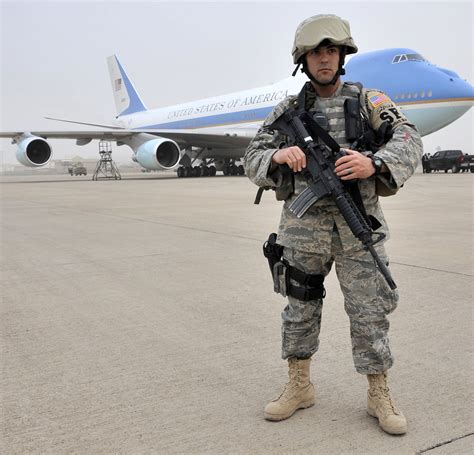 Air Force Security Forces Airman On Guard By Air Force One United