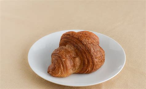 Golden Croissant on a White Plate Stock Image - Image of cafe, crescent ...