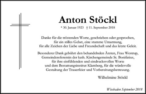 Traueranzeigen von Anton Stöckl vrm trauer de