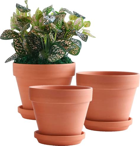 Yishang 8 Inch Clay Pot For Plant With Saucer 3 Pack Large Terra