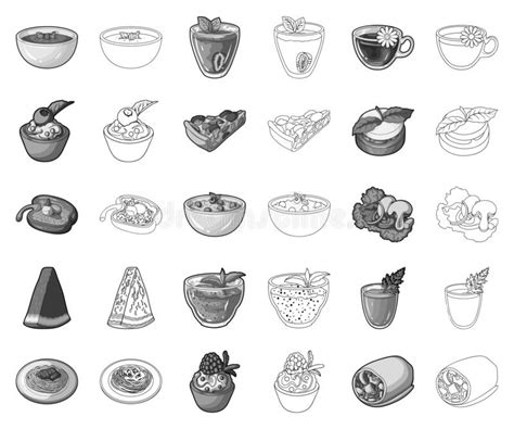 Vegetarian Dish Monochrome Outline Icons In Set Collection For Design