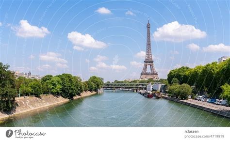 Pariser Eiffelturm Und Fluss Seine Im Sommer In Paris Frankreich Der