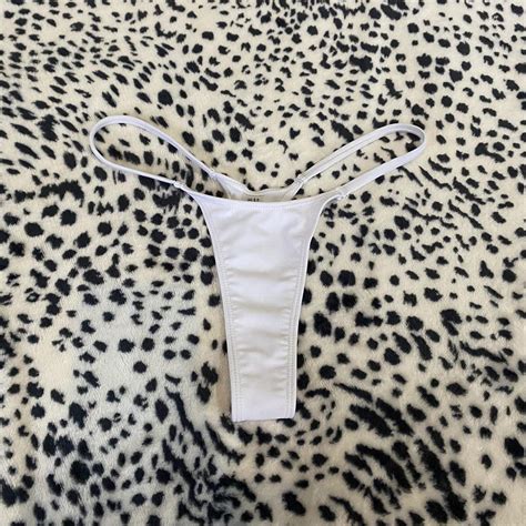 Shein White Cheeky Thong High Rise Bikini Bottoms Depop