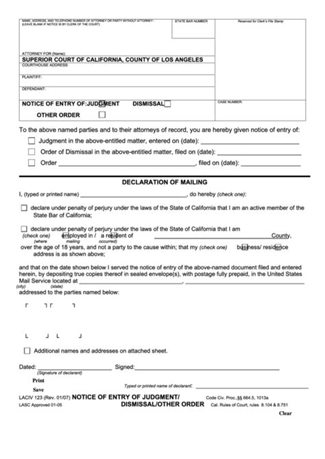 Fillable Form Laciv Notice Of Entry Of Judgment Dismissal Other