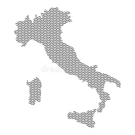 Italy Map From The Contour Black Brush Lines Different Thickness On