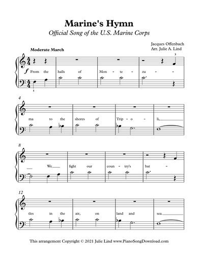 Marine S Hymn Free Easy Patriotic Piano Sheet Music