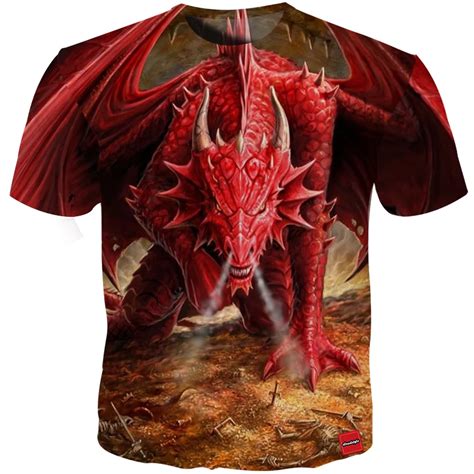 Cloudstyle 3d T Shirts Men Red Dragon 3d Full Print Fashion Streetwear