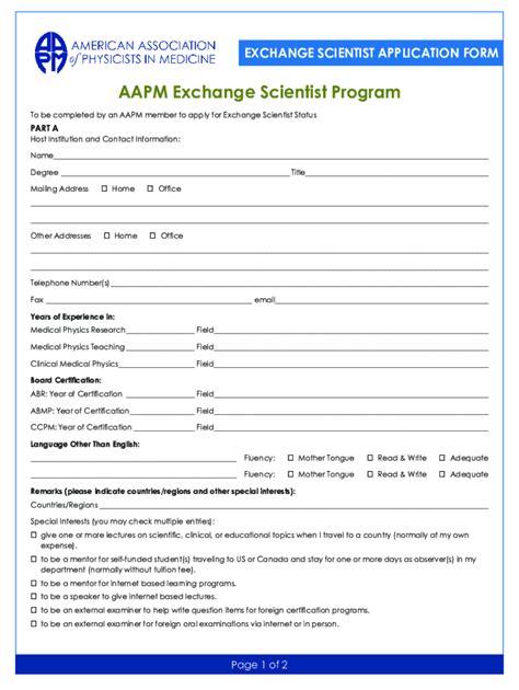 Fillable Online Aapm Exchange Scientist Program Host Institution