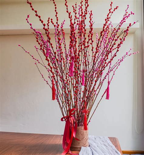 Red Pink Pussy Willow Box 123 Cm Chinese New Year 2023 Hobbies Toys Stationery Craft