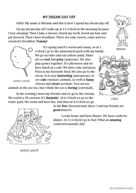 A Day Off Of My Dreams General Readi English ESL Worksheets Pdf Doc