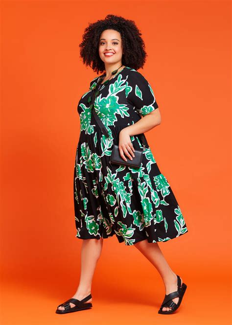 Shop Plus Size Natural Botanical Tier Dress In Multi Taking Shape Au