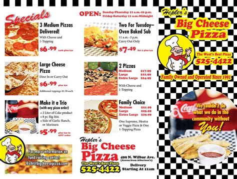 Big Cheese Pizza Menus In Walla Walla Washington United States