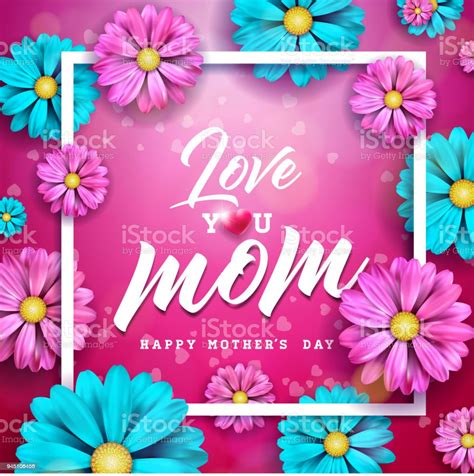 Happy Mothers Day Greeting Card Design With Flower And Typographic