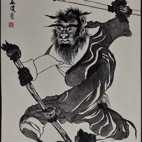 A Chinese Ink Painting Taoism Wukong By Wu Daozi Hd Stable