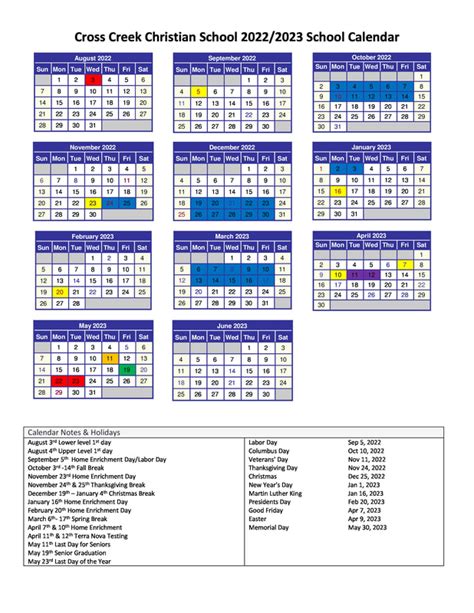 Academic Calendar - Cross Creek Christian School