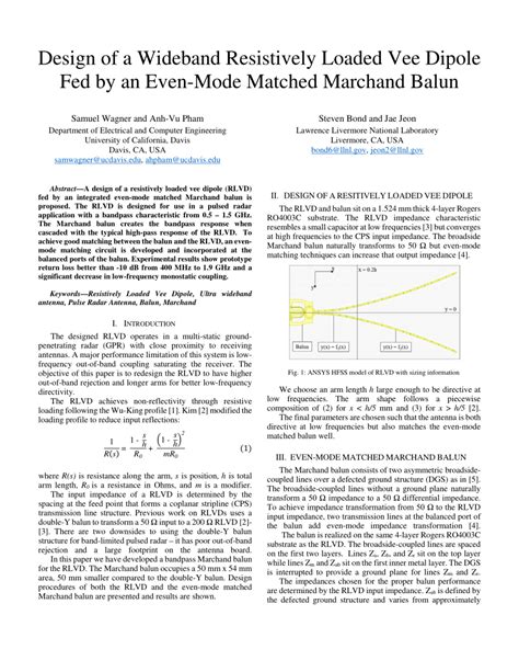 Pdf Design Of A Wideband Resistively Loaded Vee Dipole Fed By An Even