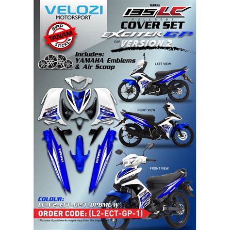 Coverset Lc135 V2 Original Velozi Exciter Gp Biru Putih Blue White