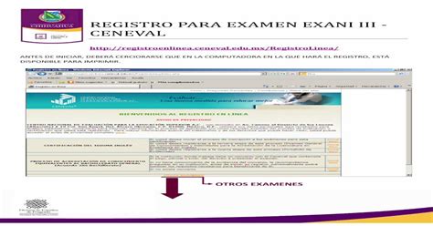 REGISTRO PARA EXAMEN EXANI III CENEVAL Para Examen Exani Iii