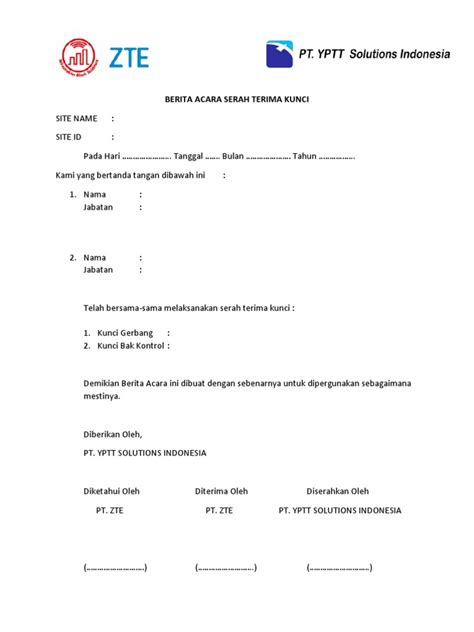 Contoh Berita Acara Penyerahan Pdf