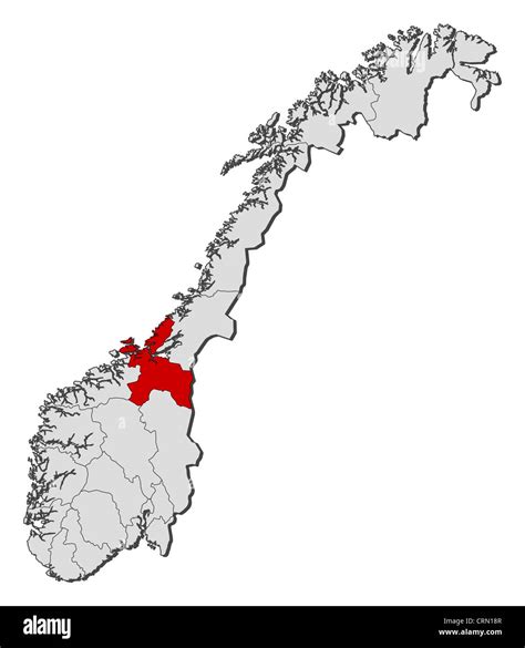 Political map of Norway with the several counties where Sør-Trøndelag is highlighted Stock Photo ...