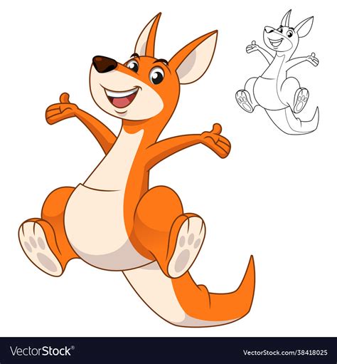 Cute happy kangaroo jumping with line art drawing Vector Image