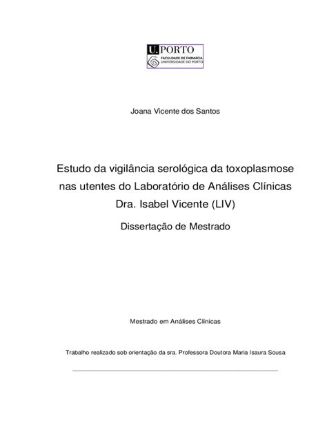 Preenchível Disponível Estudo da vigilncia serolgica da toxoplasmose