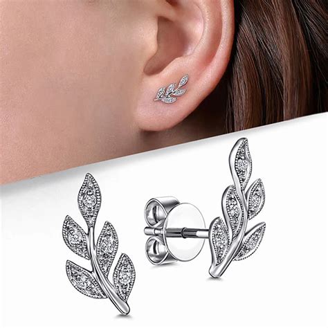 Huitan Fancy Leaf Shape Stud Earrings Silver Color Ear Accessories For